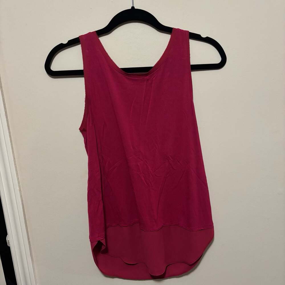 LOFT Pink Berry Mixed Media High-Low Tank Top with Chiffon Hem